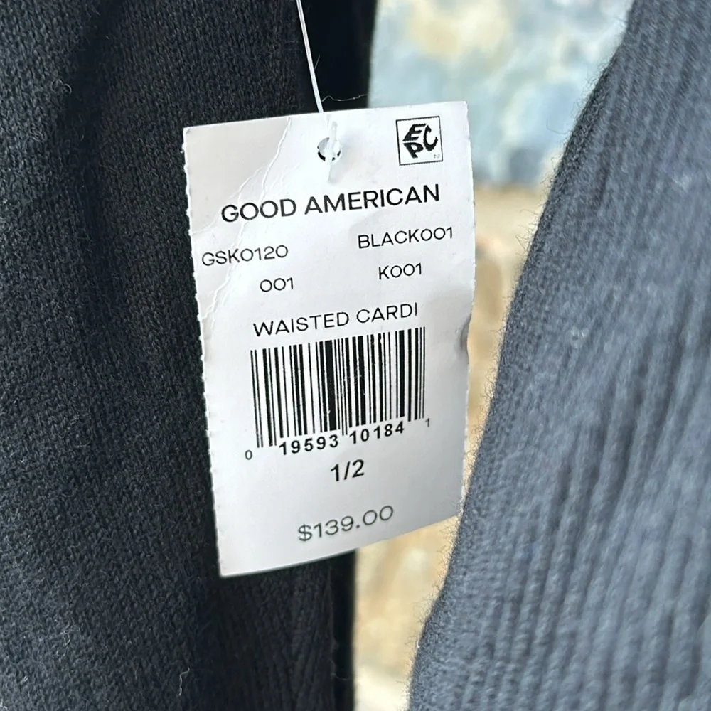 Good American NWT Waisted Cardi Knit Sweater in Black Size 1/2 (Small/Medium)